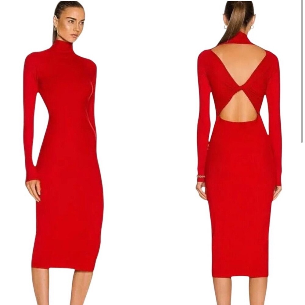 ENZA COSTA RIB KNIT CUT-OUT MIDI DRESS